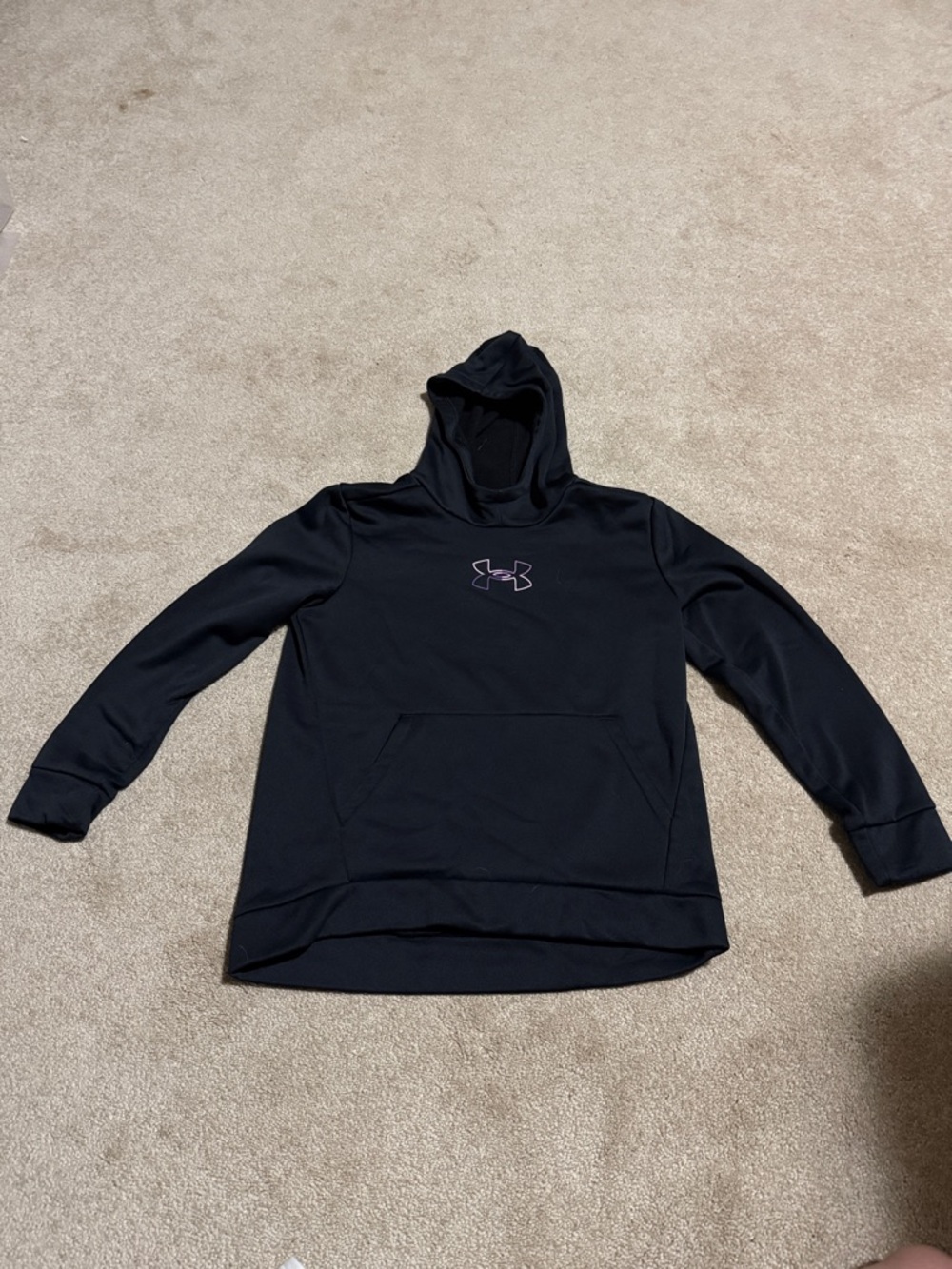 Girls XL Under Armour Black Pullover Hoodie with Purple Logo